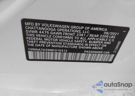 2021 Volkswagen Passat 2.0T S из США, поврежденный, VIN 1VWAA7A39MC015312